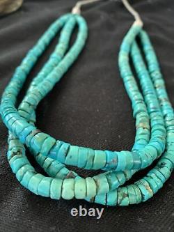 Native American Navajo Sterling Silver 3S 6mm TURQUOISE HEISHI Necklace 22 1039