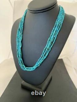 Native American Navajo Sterling Silver 5S 2mm TURQUOISE HEISHI Necklace 20 205