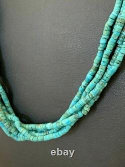 Native American Navajo Sterling Silver 5S 2mm TURQUOISE HEISHI Necklace 20 205
