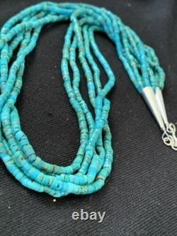 Native American Navajo Sterling Silver 5S 2mm TURQUOISE HEISHI Necklace 20 205