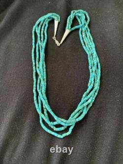 Native American Navajo Sterling Silver 5S 2mm TURQUOISE HEISHI Necklace 20 205