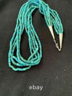 Native American Navajo Sterling Silver 5S 2mm TURQUOISE HEISHI Necklace 20 205