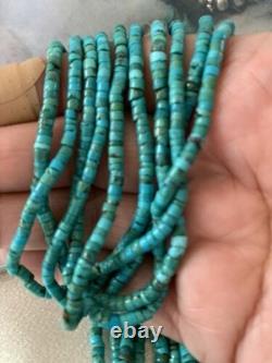 Native American Navajo Sterling Silver 5S 2mm TURQUOISE HEISHI Necklace 20 205