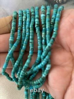 Native American Navajo Sterling Silver 5S 2mm TURQUOISE HEISHI Necklace 20 205