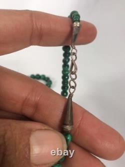 Native American Navajo Sterling Silver 925 Graduated Malachite Beads Necklace