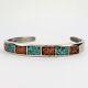 Native American Navajo Sterling Silver 925 Turquoise Coral Chip Inlay Bracelet