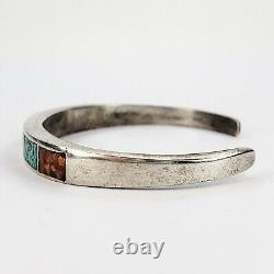 Native American Navajo Sterling Silver 925 Turquoise Coral Chip Inlay Bracelet