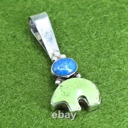 Native American Navajo Sterling Silver 925 bear pendant denim lapis lazuli
