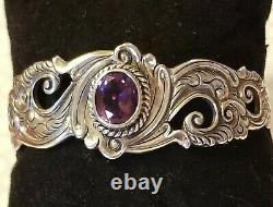 Native American Navajo Sterling Silver Amethyst Cuff Bracelet pre-owned-1 owner