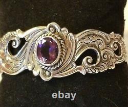 Native American Navajo Sterling Silver Amethyst Cuff Bracelet pre-owned-1 owner