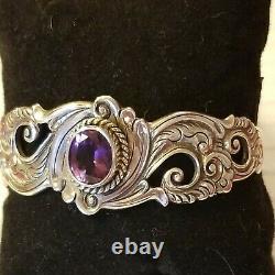 Native American Navajo Sterling Silver Amethyst Cuff Bracelet pre-owned-1 owner