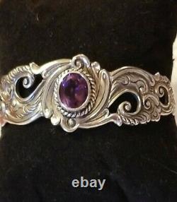 Native American Navajo Sterling Silver Amethyst Cuff Bracelet pre-owned-1 owner