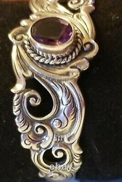 Native American Navajo Sterling Silver Amethyst Cuff Bracelet pre-owned-1 owner