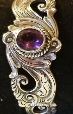 Native American Navajo Sterling Silver Amethyst Cuff Bracelet pre-owned-1 owner