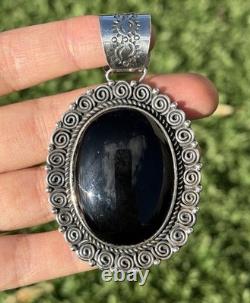 Native American Navajo Sterling Silver Black Onyx Pendant Etta Enditto Gift