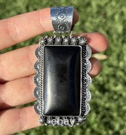 Native American Navajo Sterling Silver Black Onyx Pendant Etta Enditto Gift