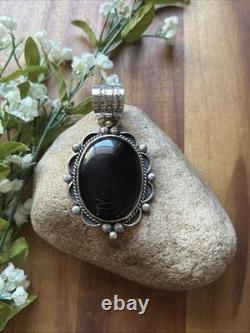 Native American Navajo Sterling Silver Black Onyx Pendant Etta Enditto Gift