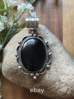 Native American Navajo Sterling Silver Black Onyx Pendant Etta Enditto Gift