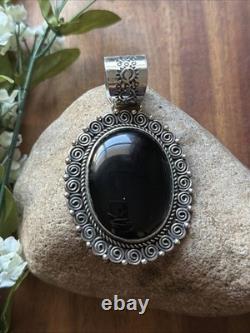 Native American Navajo Sterling Silver Black Onyx Pendant Etta Enditto Gift