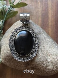 Native American Navajo Sterling Silver Black Onyx Pendant Etta Enditto Gift