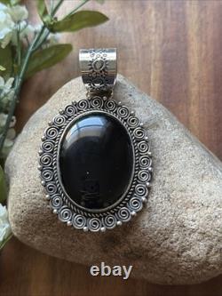 Native American Navajo Sterling Silver Black Onyx Pendant Etta Enditto Gift