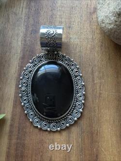 Native American Navajo Sterling Silver Black Onyx Pendant Etta Enditto Gift