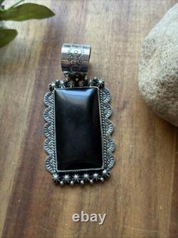 Native American Navajo Sterling Silver Black Onyx Pendant Etta Enditto Gift
