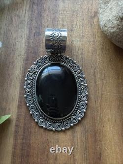Native American Navajo Sterling Silver Black Onyx Pendant Etta Enditto Gift