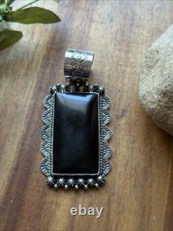 Native American Navajo Sterling Silver Black Onyx Pendant Etta Enditto Gift