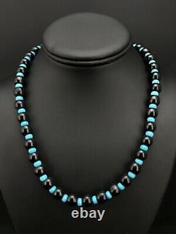 Native American Navajo Sterling Silver Black Onyx Turquoise Bead Necklace 4882