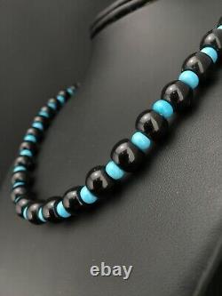 Native American Navajo Sterling Silver Black Onyx Turquoise Bead Necklace 4882