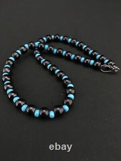 Native American Navajo Sterling Silver Black Onyx Turquoise Bead Necklace 4882