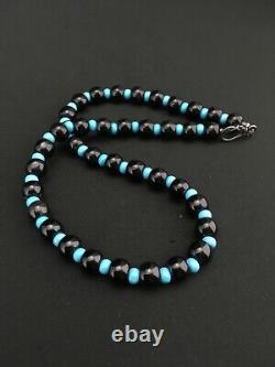 Native American Navajo Sterling Silver Black Onyx Turquoise Bead Necklace 4882