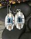 Native American Navajo Sterling Silver Blue Emerald Cut Topaz Dangle Earrings