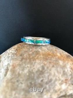 Native American Navajo Sterling Silver Blue Opal Inlay Ring Size 10 Yazzie