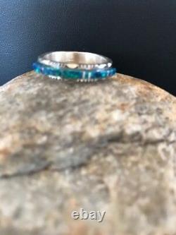 Native American Navajo Sterling Silver Blue Opal Inlay Ring Size 10 Yazzie