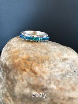 Native American Navajo Sterling Silver Blue Opal Inlay Ring Size 10 Yazzie