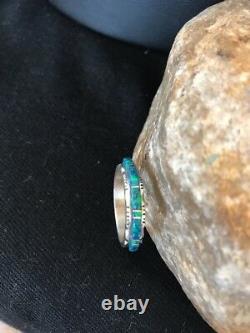 Native American Navajo Sterling Silver Blue Opal Inlay Ring Size 10 Yazzie