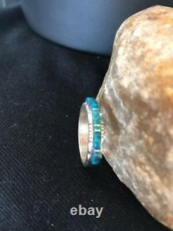 Native American Navajo Sterling Silver Blue Opal Inlay Ring Size 10 Yazzie