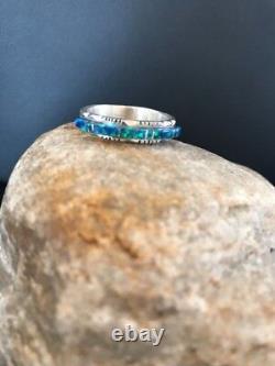 Native American Navajo Sterling Silver Blue Opal Inlay Ring Sz 9.5 Yazzie 10612