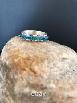 Native American Navajo Sterling Silver Blue Opal Inlay Ring Sz 9.5 Yazzie 10612