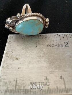 Native American Navajo Sterling Silver Blue Turquoise #8 Ring Size 9.5 00669
