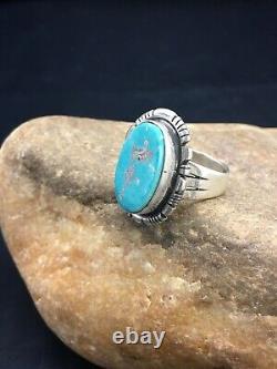 Native American Navajo Sterling Silver Blue Turquoise Ring Set7.25 2634