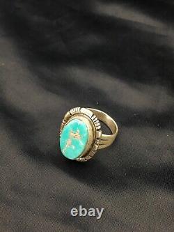 Native American Navajo Sterling Silver Blue Turquoise Ring Set7.25 2634