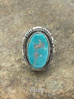Native American Navajo Sterling Silver Blue Turquoise Ring Set 7.5 in 16868