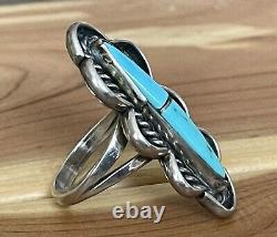 Native American Navajo Sterling Silver Blue Turquoise Statement Ring Size 8.75