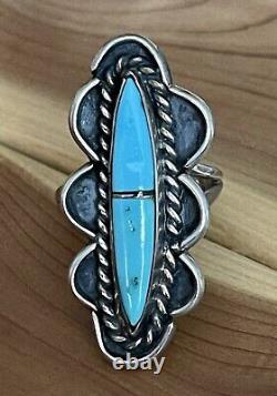 Native American Navajo Sterling Silver Blue Turquoise Statement Ring Size 8.75