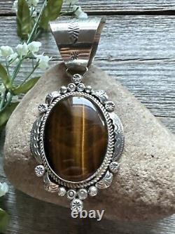 Native American Navajo Sterling Silver Brown Tigers Eye Pendant RY