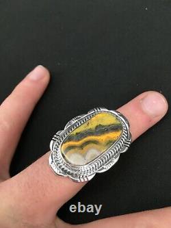 Native American Navajo Sterling Silver Bumble Bee Jasper Ring S6.75 4858