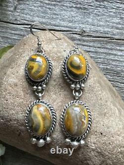 Native American Navajo Sterling Silver Bumblebee Jasper Earrings. C Yazzie